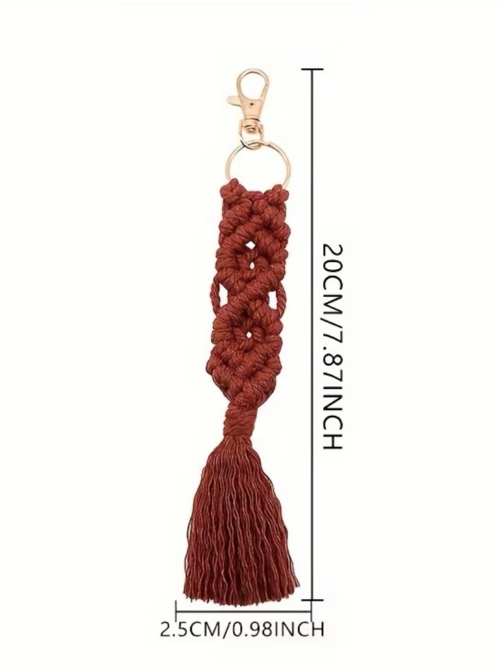 1 PC Rust brown Macramé Tassel Keychain w/gold clip NEW more colors available - Picture 5 of 5